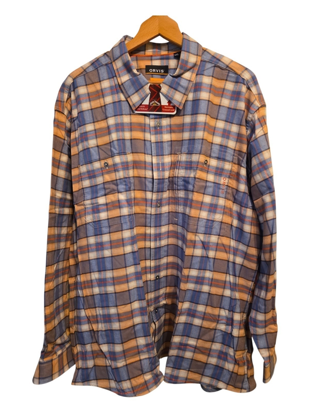 Orvis Men’s Blue and Tan Plaid Long-Sleeve Button-Down Shirt